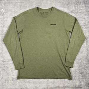 Patagonia Shirt Mens Large Green Long Sleeve Outdoors Logo Double Sided Hiking